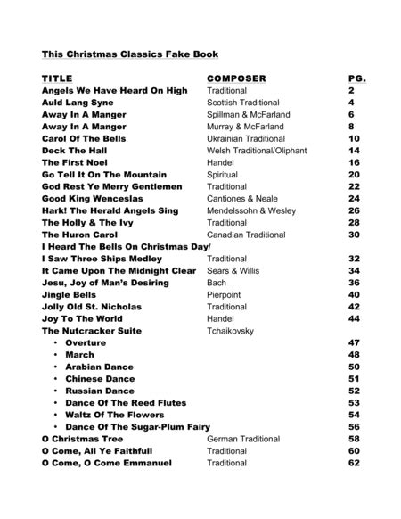The Christmas Classics Fake Book - Popular Christmas Carols Arranged In Lead Sheet Format